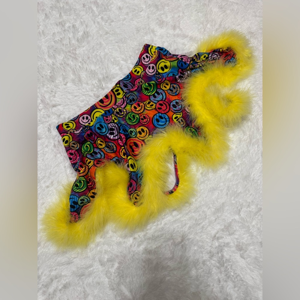 New 1x neon happy face mini skirt festival rave EDC y2k outfit raver feather